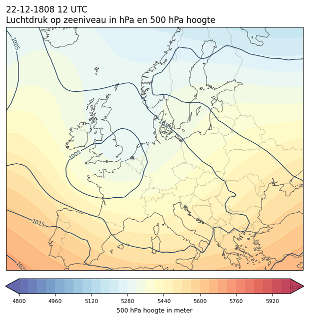 Weerkaart van 22 december 1808 om 12 UTC