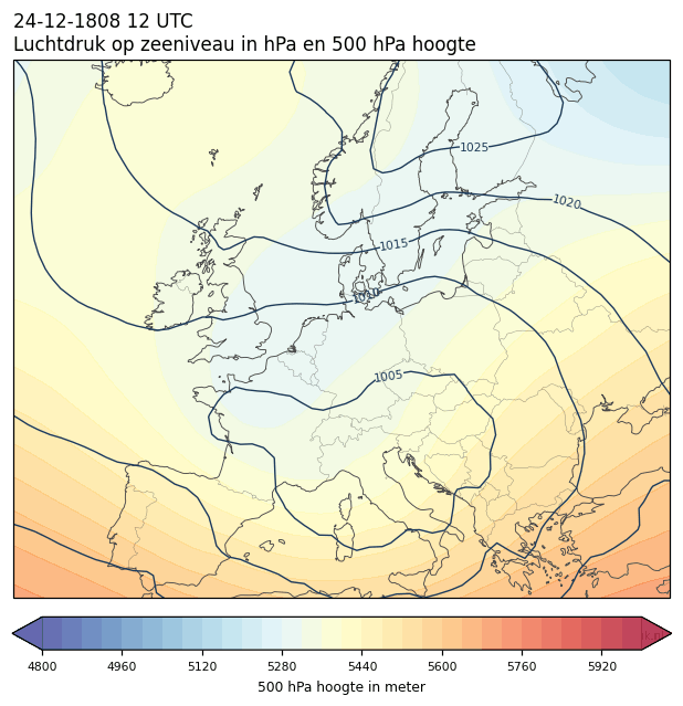 Weerkaart van 24 december 1808 om 12 UTC