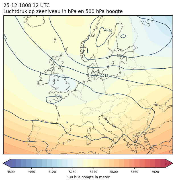 Weerkaart van 25 december 1808 om 12 UTC