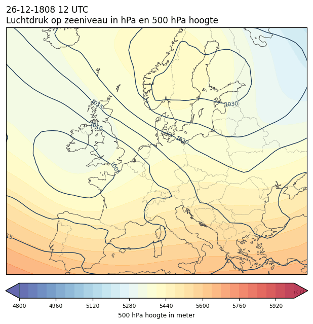 Weerkaart van 26 december 1808 om 12 UTC