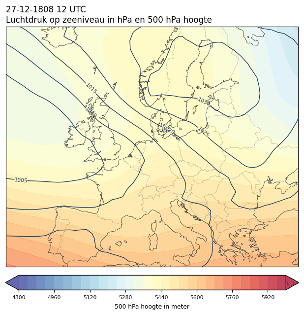 Weerkaart van 27 december 1808 om 12 UTC