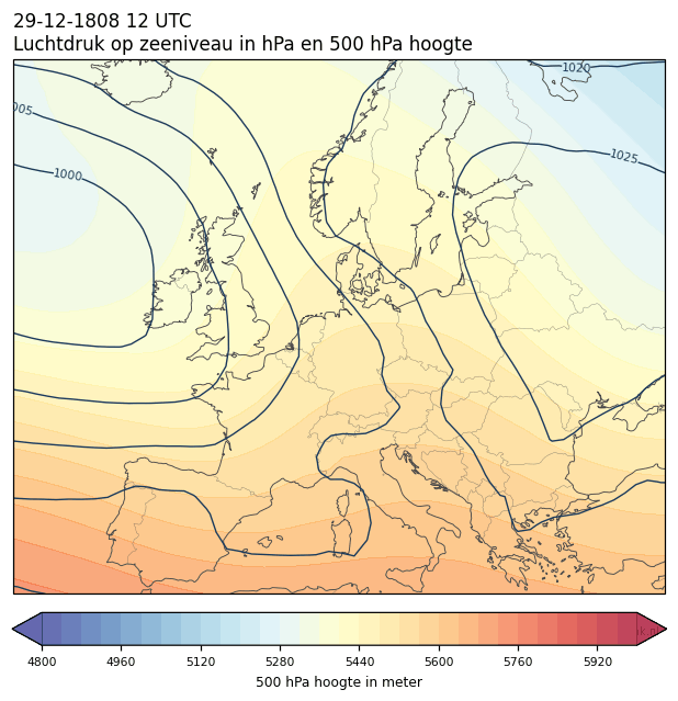 Weerkaart van 29 december 1808 om 12 UTC