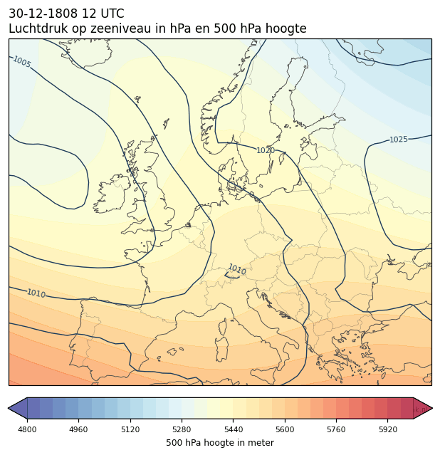 Weerkaart van 30 december 1808 om 12 UTC