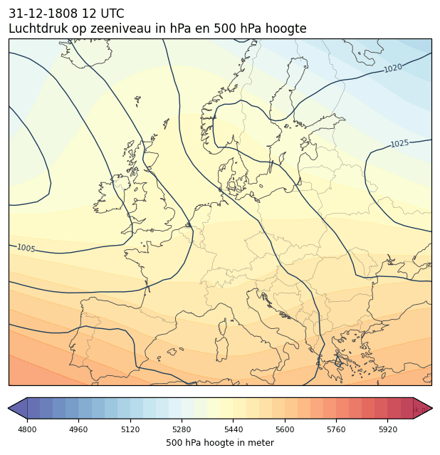 Weerkaart van 31 december 1808 om 12 UTC