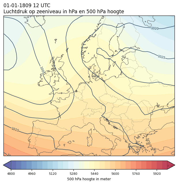 Weerkaart van 1 januari 1809 om 12 UTC