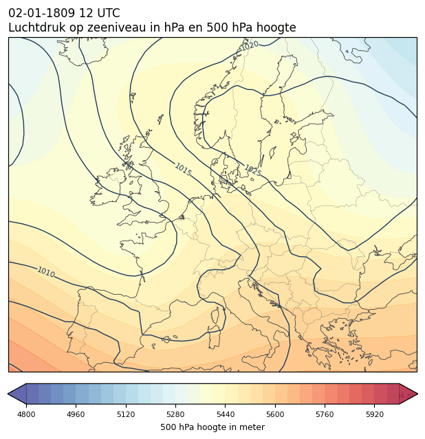 Weerkaart van 2 januari 1809 om 12 UTC