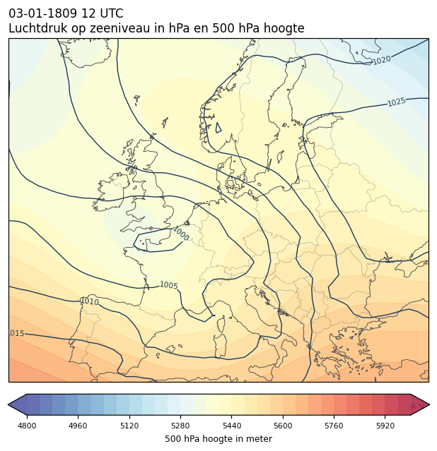 Weerkaart van 3 januari 1809 om 12 UTC