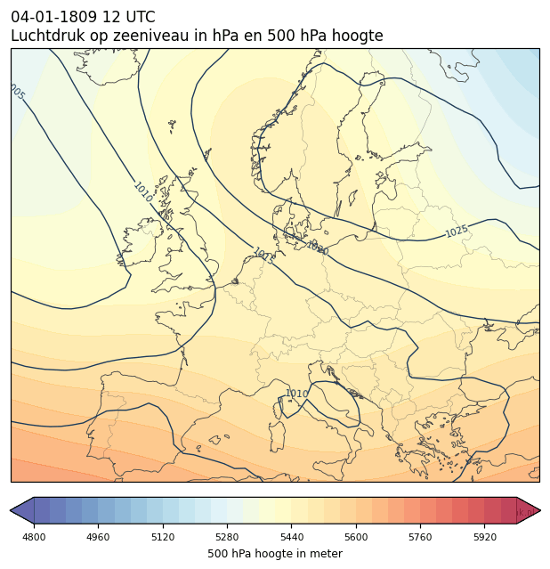 Weerkaart van 4 januari 1809 om 12 UTC