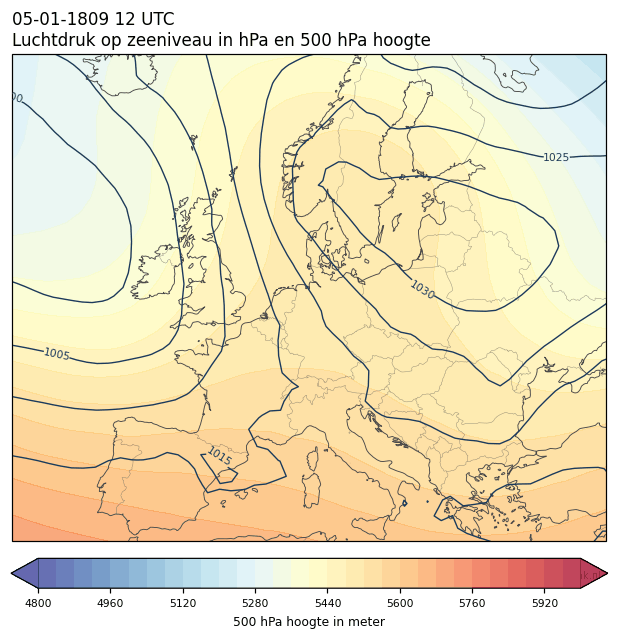 Weerkaart van 5 januari 1809 om 12 UTC