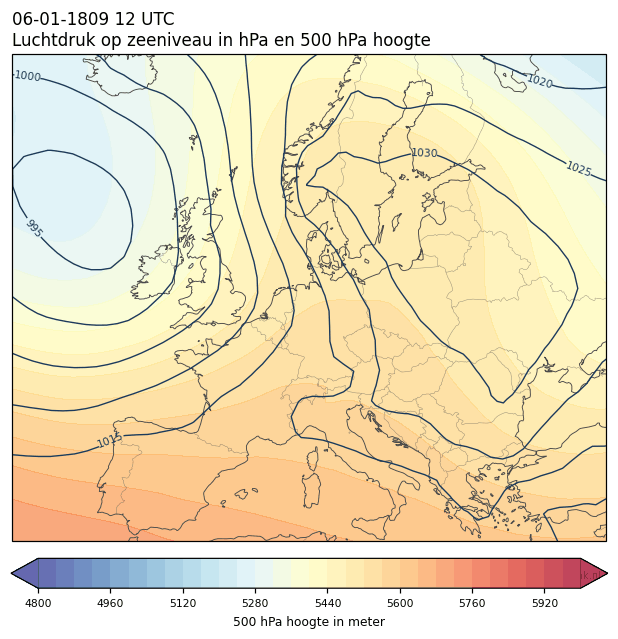 Weerkaart van 6 januari 1809 om 12 UTC
