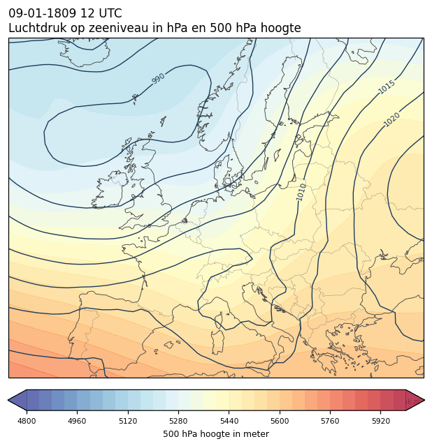 Weerkaart van 9 januari 1809 om 12 UTC