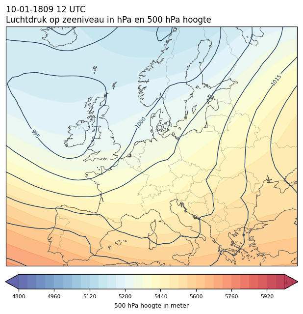 Weerkaart van 10 januari 1809 om 12 UTC