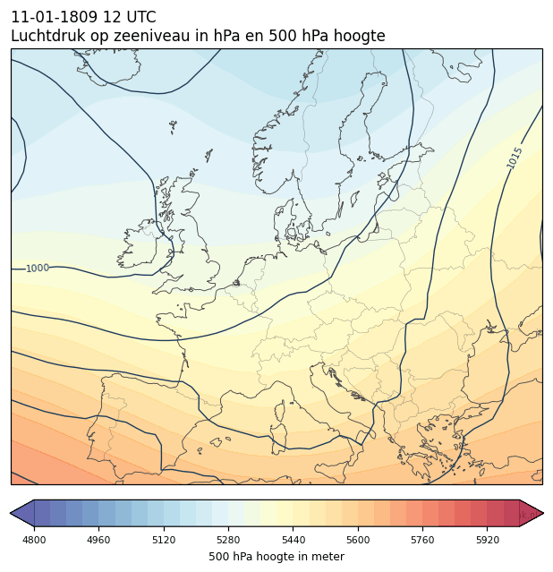 Weerkaart van 11 januari 1809 om 12 UTC