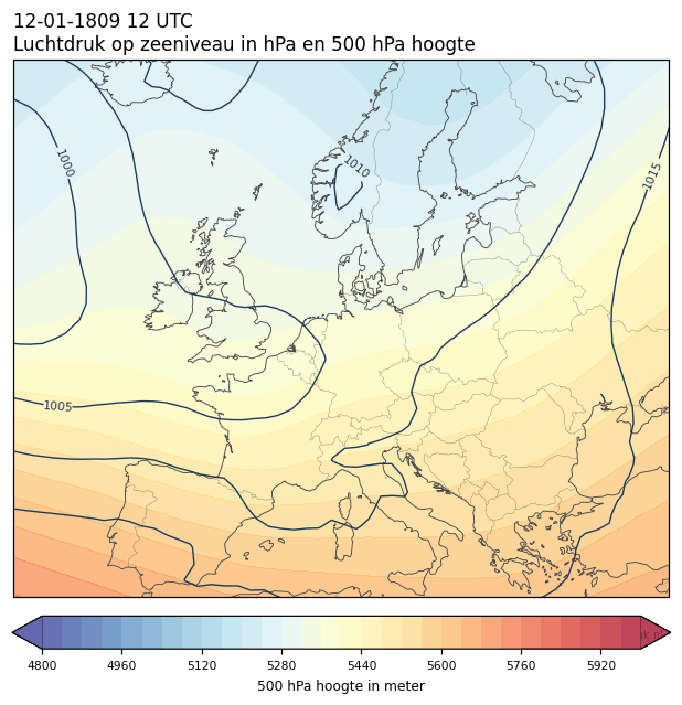 Weerkaart van 12 januari 1809 om 12 UTC