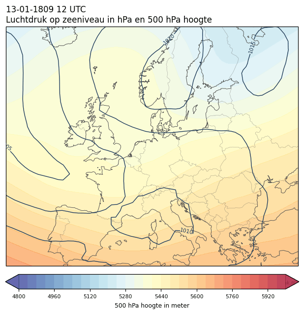Weerkaart van 13 januari 1809 om 12 UTC
