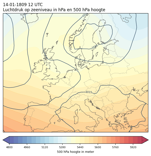 Weerkaart van 14 januari 1809 om 12 UTC