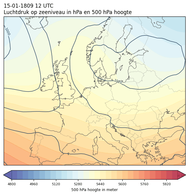 Weerkaart van 15 januari 1809 om 12 UTC