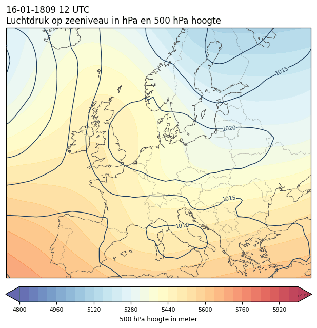 Weerkaart van 16 januari 1809 om 12 UTC