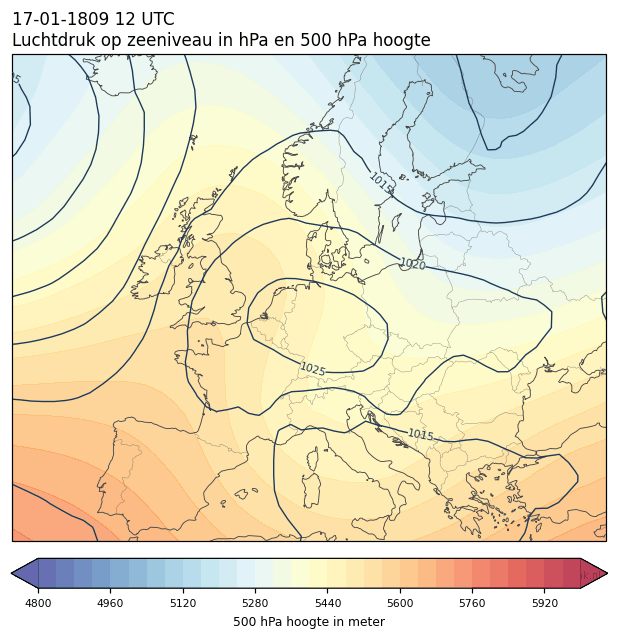 Weerkaart van 17 januari 1809 om 12 UTC