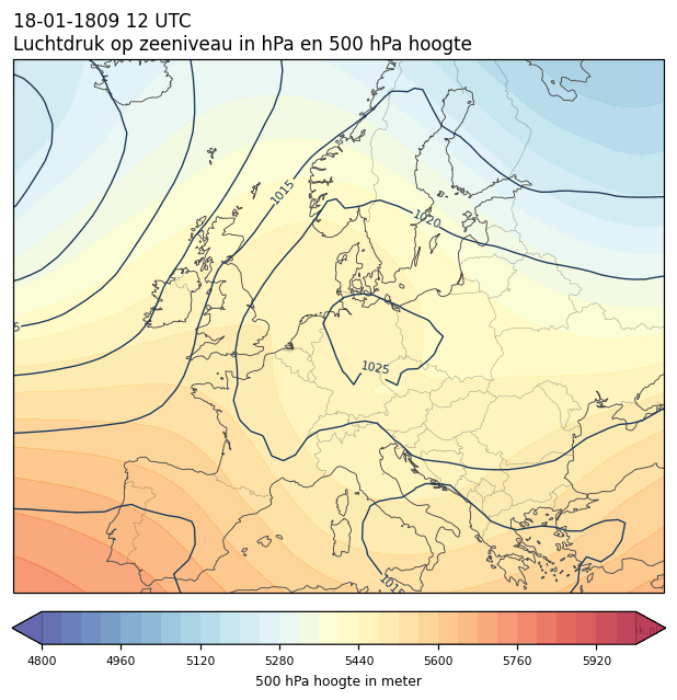 Weerkaart van 18 januari 1809 om 12 UTC