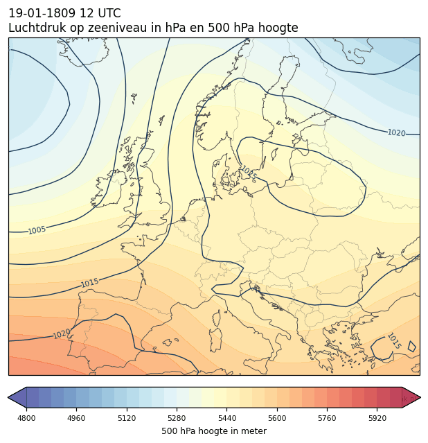 Weerkaart van 19 januari 1809 om 12 UTC