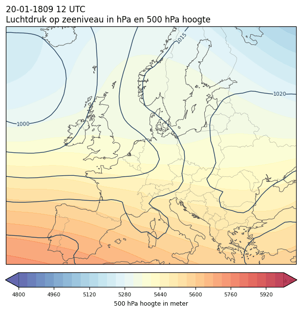 Weerkaart van 20 januari 1809 om 12 UTC