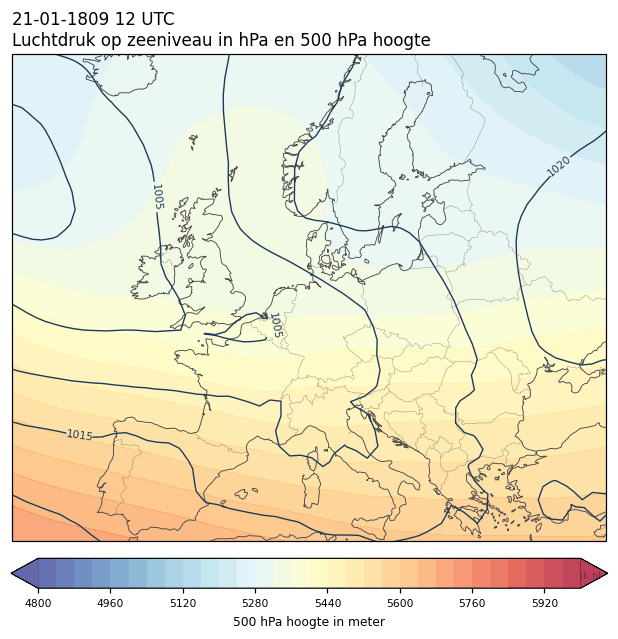 Weerkaart van 21 januari 1809 om 12 UTC