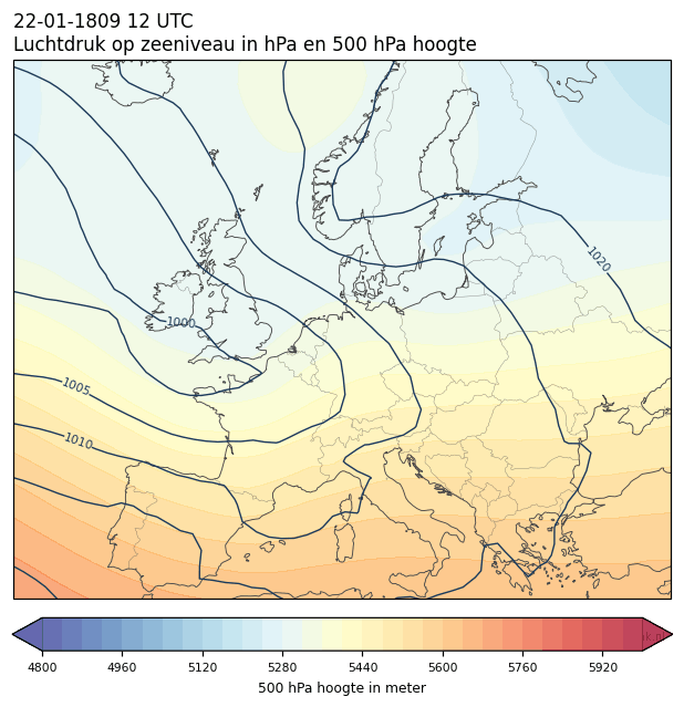 Weerkaart van 22 januari 1809 om 12 UTC