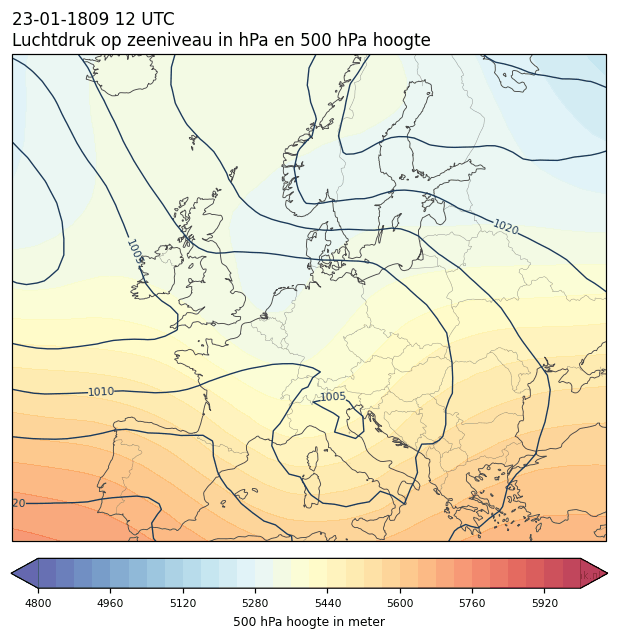 Weerkaart van 23 januari 1809 om 12 UTC
