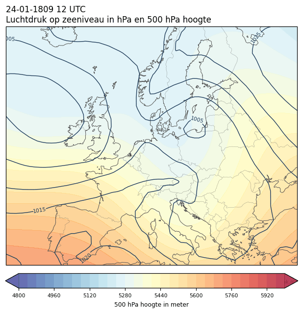 Weerkaart van 24 januari 1809 om 12 UTC