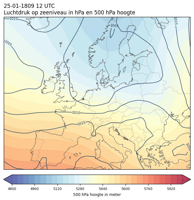 Weerkaart van 25 januari 1809 om 12 UTC