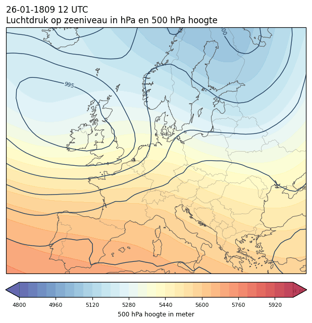 Weerkaart van 26 januari 1809 om 12 UTC