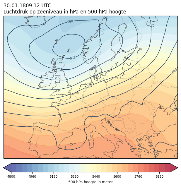 Weerkaart van 30 januari 1809 om 12 UTC