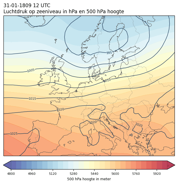 Weerkaart van 31 januari 1809 om 12 UTC