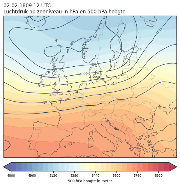Weerkaart van 2 februari 1809 om 12 UTC