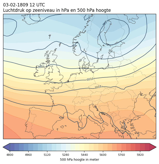 Weerkaart van 3 februari 1809 om 12 UTC