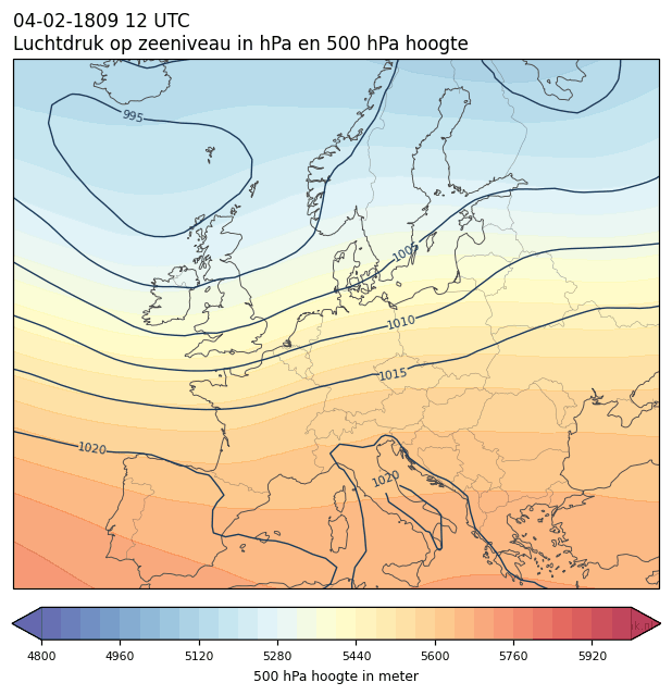 Weerkaart van 4 februari 1809 om 12 UTC