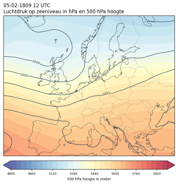 Weerkaart van 5 februari 1809 om 12 UTC