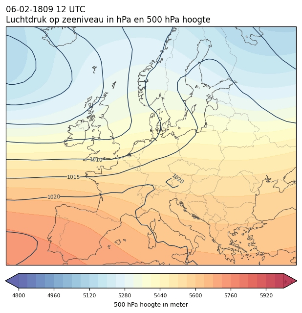 Weerkaart van 6 februari 1809 om 12 UTC