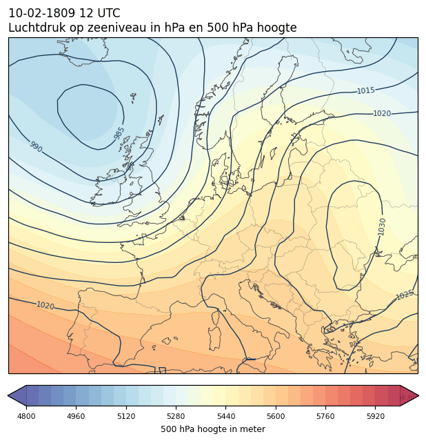 Weerkaart van 10 februari 1809 om 12 UTC