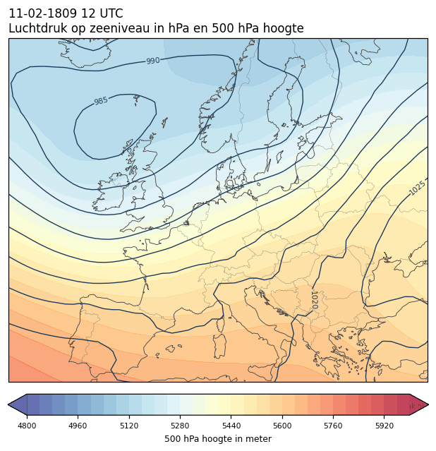 Weerkaart van 11 februari 1809 om 12 UTC
