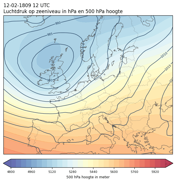 Weerkaart van 12 februari 1809 om 12 UTC