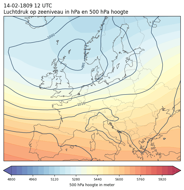Weerkaart van 14 februari 1809 om 12 UTC
