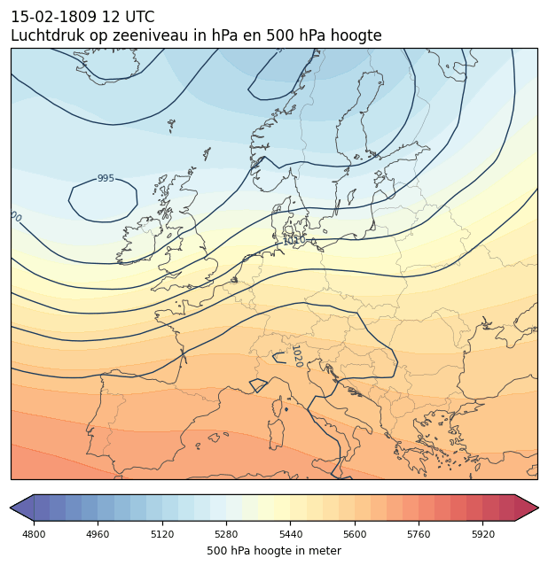 Weerkaart van 15 februari 1809 om 12 UTC