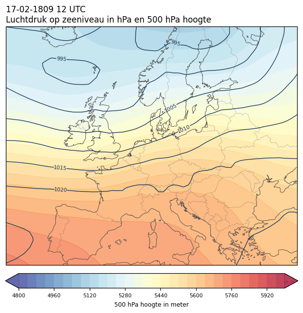 Weerkaart van 17 februari 1809 om 12 UTC