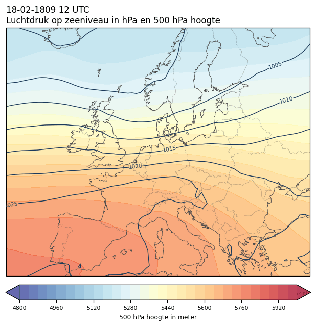 Weerkaart van 18 februari 1809 om 12 UTC