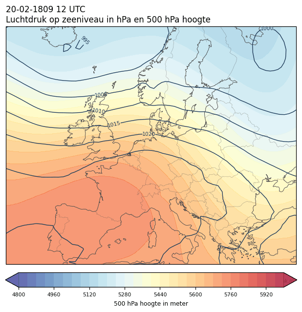 Weerkaart van 20 februari 1809 om 12 UTC