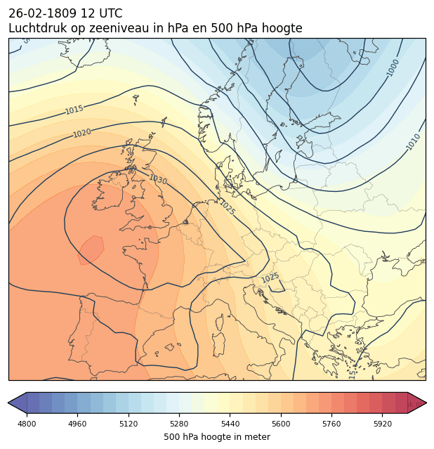 Weerkaart van 26 februari 1809 om 12 UTC