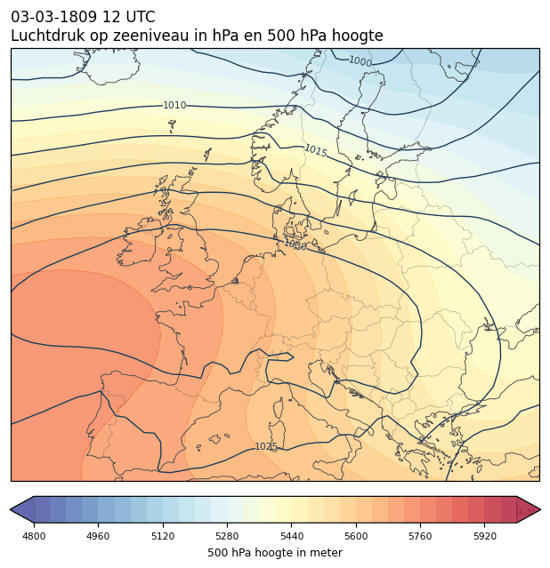 Weerkaart van 3 maart 1809 om 12 UTC