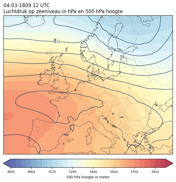 Weerkaart van 4 maart 1809 om 12 UTC